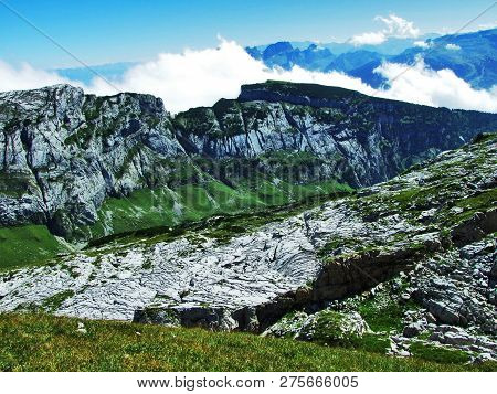 View To The Peaks Fahlenalp Over The Fahlensee Lake In The Mountain Mass Alpstein - Canton Of Appenz