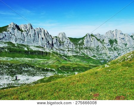 View To The Peaks Fahlenalp Over The Fahlensee Lake In The Mountain Mass Alpstein - Canton Of Appenz
