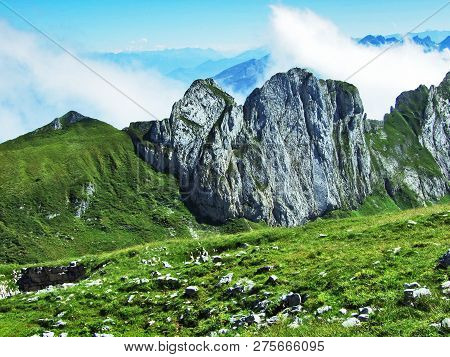 View To The Peaks Fahlenalp Over The Fahlensee Lake In The Mountain Mass Alpstein - Canton Of Appenz