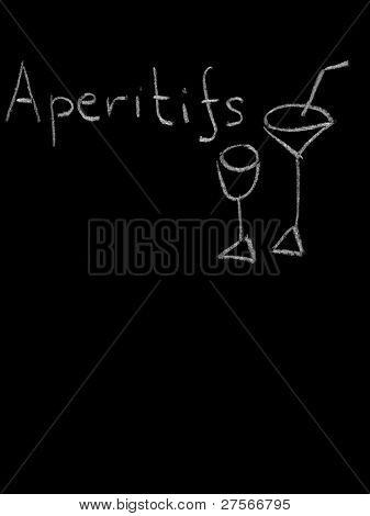 Aperitif-menyn på den svarta tavlan