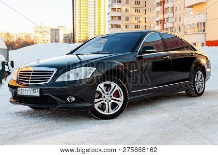 Novosibirsk, Russia - 08.01.2018: Luxury Business Class Mercedes Benz Long Black Limousine, Model Am