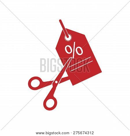 Scissors Cutting Price Tag Icon. Vector Illustration, Flat Design. Tag