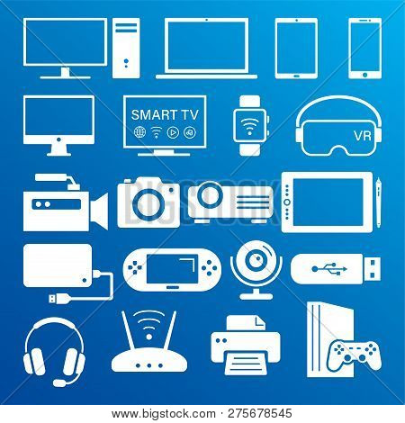 Modern Digital Devices White Icons Isolated Set
