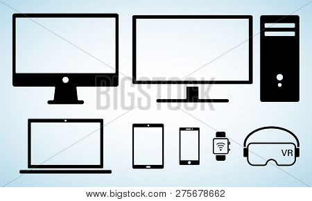 Modern Digital Screens Black Icons Isolated Set