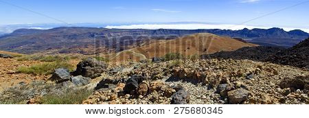 Trekking Trail From The Teide Volcano, In The Afternoon On The Island Of Tenerife