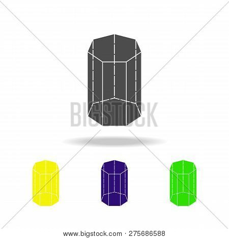 Heptagonal Prism Colored Icons. Elements Of Geometric Figure Colored Icons. Can Be Used For Web, Log