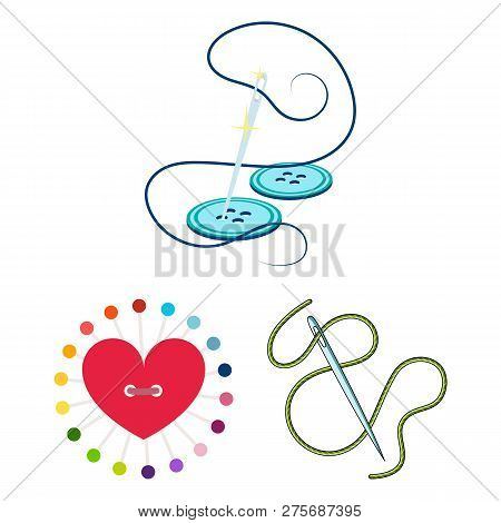Vector Illustration Of Pin And Sewing Symbol. Set Of Pin And Sketch Stock Vector Illustration.