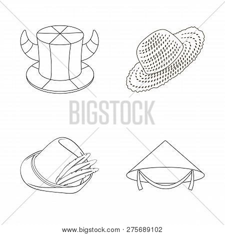 Vector Illustration Of Hat And Cap Symbol. Collection Of Hat And Model Vector Icon For Stock.