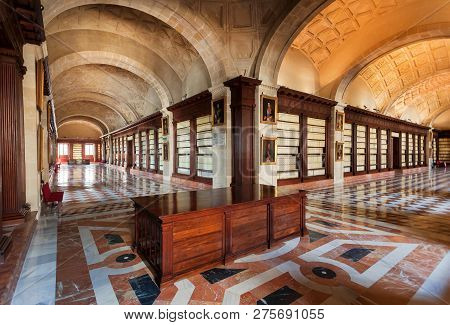 Seville, Spain - Nov 14: Interior Of The 16th Century Archivo General De Indias With Corridors, Span