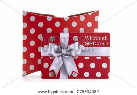 Swindon, Uk - December 26, 2018: Wh Smiths Gift Card On A White Background Includes Gift Box