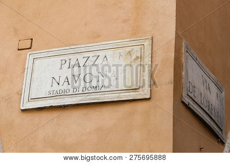 Piazza Navona Street Sign In Rome, Italy