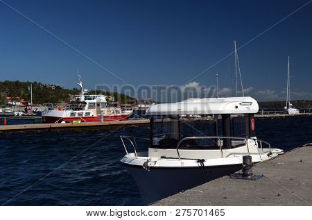 Marina of the Norwegian fishing town Hvaler . June 19,2018. Hvaler,Norway
