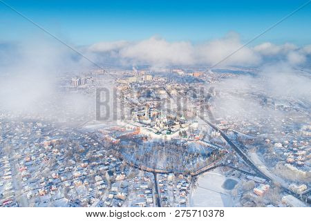 Panoramic Aerial Drone View On Sergiev Posad, Russia - Trinity St. Sergy Monastery In The Center, Wi