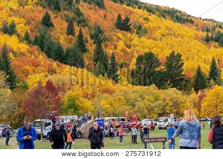 Arrowtown, New Zealand - April 2018: Tourists Flock To Arrowtown For The Akura Arrowtown Autumn Fest