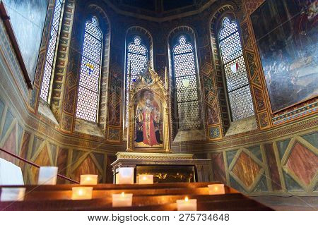Siena, Italy - October 02, 2018: Interior Of Basilica Maria Dei Servi Is Church In Siena