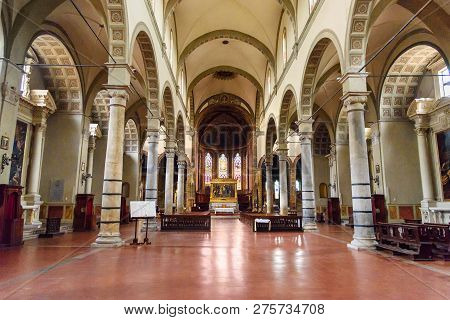 Siena, Italy - October 02, 2018: Interior Of Basilica Maria Dei Servi Is Church In Siena