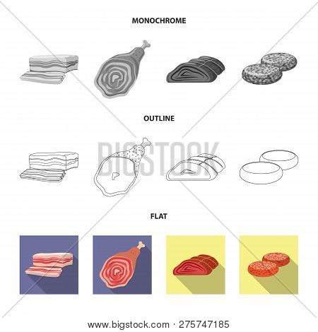 Vector Design Of Meat And Ham Logo. Collection Of Meat And Cooking Vector Icon For Stock.