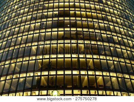 Office House With A Reflecting Facade From Glass