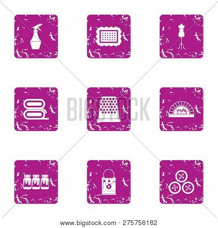Stitch Icons Set. Grunge Set Of 9 Stitch Icons For Web Isolated On White Background