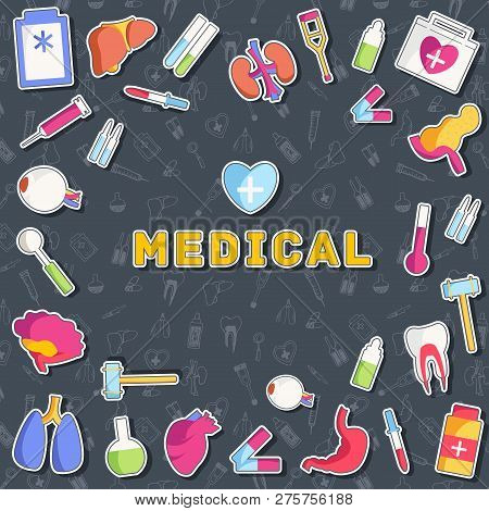 Flat Medical Equipment Set Icons Concept Background. Vector Illustration Design