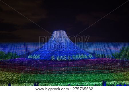 Mie, Japan - December 2018 : The Sea Of Light In Nabana No Sato Garden At Night In Winter, Nagano, J