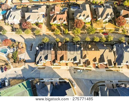 Top View New Development Residential Neighborhood In Cedar Hill At Morning Fall Light
