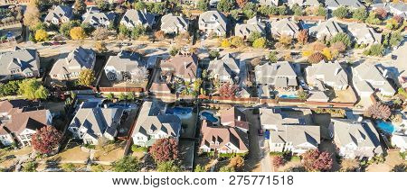 Panoramic Top View New Development Residential Neighborhood In Cedar Hill At Morning Fall Light