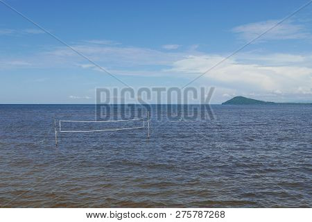 Seascape View Of Lawas,sarawak,malaysia With Clear Blue Sky And Mountains.