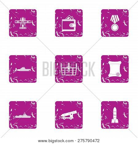 Guerdon Icons Set. Grunge Set Of 9 Guerdon Icons For Web Isolated On White Background
