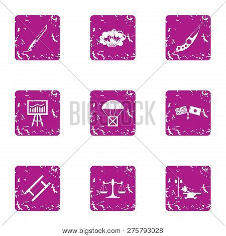 Survival Icons Set. Grunge Set Of 9 Survival Icons For Web Isolated On White Background