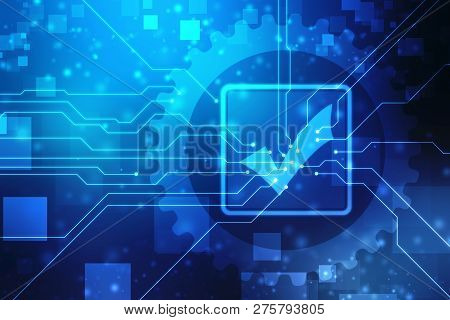 Check Mark Symbol In Digital Background, Technology Abstract Background