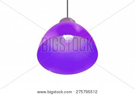 Isolated Purple Pendant Lamp Or Light Graphic. Lamp Isolated On White Background. Decorative Bright 