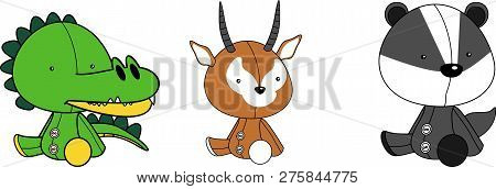 Cute Baby Plush Animals Cartoon Sitting Collection Set In Vector Format