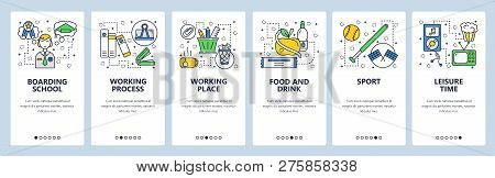 Web Site Onboarding Screens. Boarding Shcool Icons. Menu Vector Banner Template For Website And Mobi
