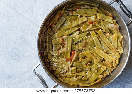 Turkish Cold Olive Oil Food Green Beans In Pot / Zeytinyagli Fasulye