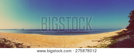 Sandy Tropical Wolmar Beach At Sunny Day. Beautiful Landscape. Panorama.