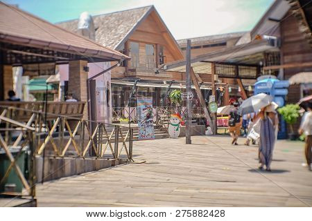 Chonburi/thailand - June 17 2017:unacquainted Thai People Walking In Pattaya Floating Market.chonbur