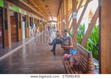 Chonburi/thailand - June 17 2017:unacquainted Thai People Walking In Pattaya Floating Market.chonbur