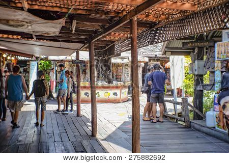 Chonburi/thailand - June 17 2017:unacquainted Thai People Walking In Pattaya Floating Market.chonbur