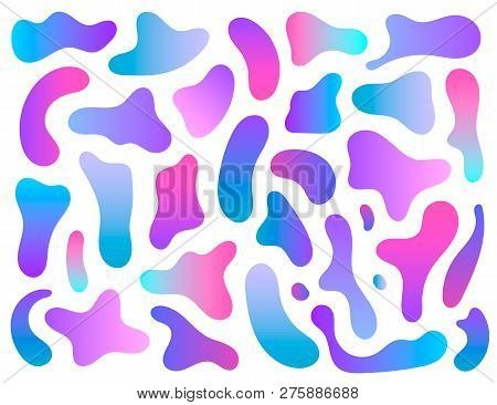 Vector Set Of Isolated Elements In Holographic Chameleon Color Palette. Modern Abstract Fluid Paint 