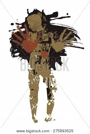 Bleeding Young Man, Victim Of Violence. Expressive ,grunge Stylized Illustration.vector Available.