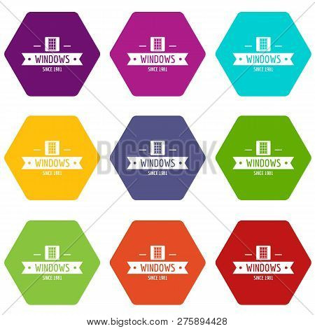 Window Company Icons 9 Set Coloful Isolated On White For Web