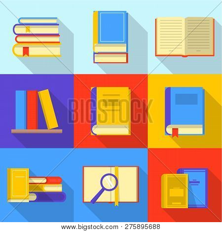 Bookshelf Icons Set. Flat Set Of 9 Bookshelf Icons For Web Isolated On White Background