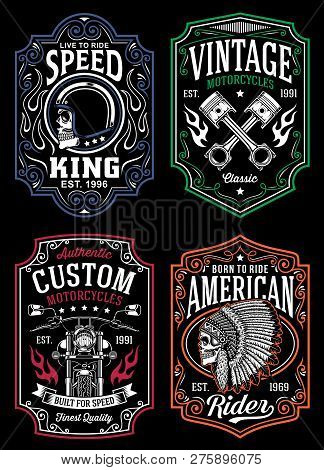 Vintage Motorcycle T-shirt Graphic Collection On Black