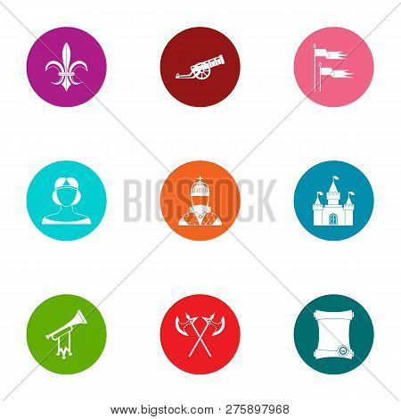 Medieval Feat Icons Set. Flat Set Of 9 Medieval Feat Icons For Web Isolated On White Background