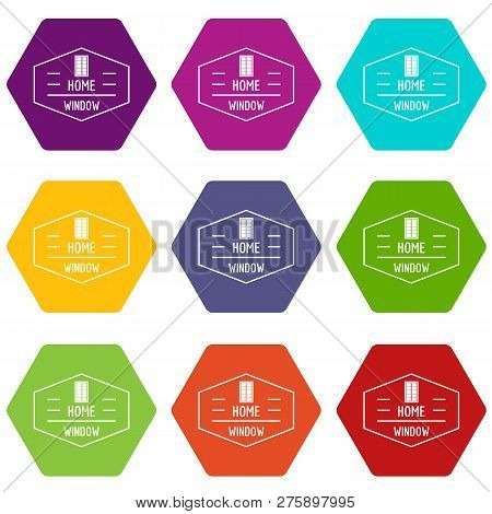 Home Window Icons 9 Set Coloful Isolated On White For Web