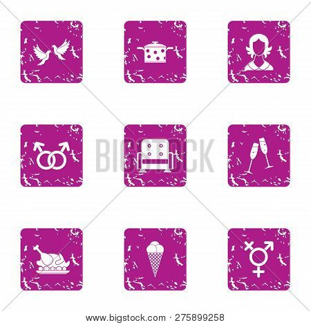 Kindred Spirit Icons Set. Grunge Set Of 9 Kindred Spirit Icons For Web Isolated On White Background