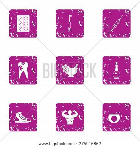 Lozenge Icons Set. Grunge Set Of 9 Lozenge Icons For Web Isolated On White Background