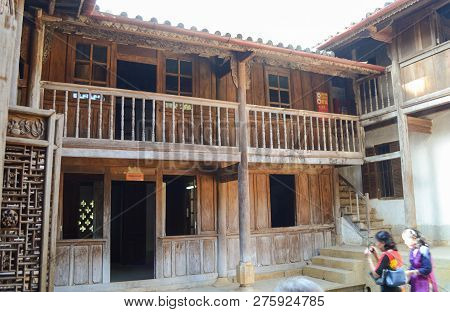 Dong Van, Vietnam - Dec 1, 2018 : Wooden Architecture Houses With Tiled Roofs. The Palace Of King Of