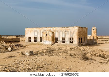 Ruined Ancient Old Arab Pearling And Fishing Town Al Jumail, Qatar. The Desert At Coast Of Persian G